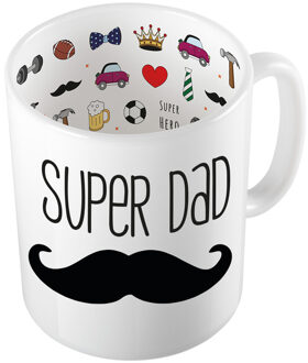 Bellatio Decorations Cadeau koffie/thee mok voor papa - zwarte snor - super papa - 300 ml - Vaderdag - feest mokken