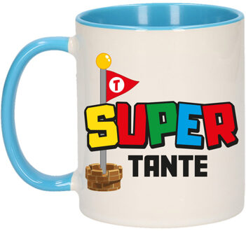 Bellatio Decorations Cadeau koffie/thee mok voor tante - blauw - super tante - keramiek - 300 ml