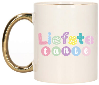 Bellatio Decorations Cadeau koffie/thee mok voor Tante - goud - liefste Tante - keramiek - 300 ml