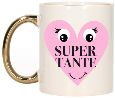 Bellatio Decorations Cadeau koffie/thee mok voor Tante - goud - Super Tante hartje - keramiek - 300 ml