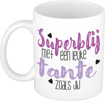 Bellatio Decorations Cadeau koffie/thee mok voor tante - paars - super blij - keramiek - 300 ml