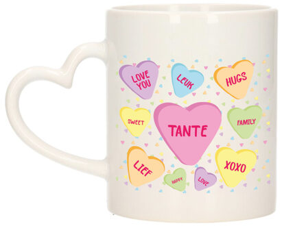 Bellatio Decorations Cadeau koffie/thee mok voor tante - pastel - hartjes oor - keramiek - 300 ml