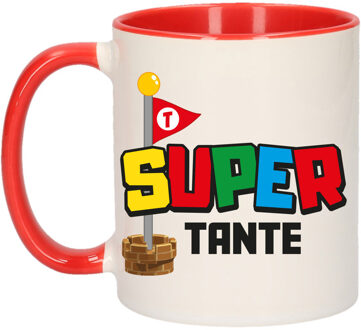 Bellatio Decorations Cadeau koffie/thee mok voor tante - rood - super tante - keramiek - 300 ml