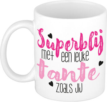 Bellatio Decorations Cadeau koffie/thee mok voor tante - roze - super blij - keramiek - 300 ml