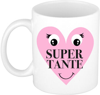 Bellatio Decorations Cadeau koffie/thee mok voor Tante - roze - Super Tante hartje - keramiek - 300 ml