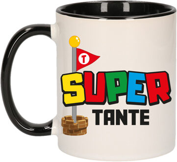 Bellatio Decorations Cadeau koffie/thee mok voor tante - zwart - super tante - keramiek - 300 ml