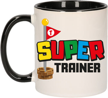 Bellatio Decorations Cadeau koffie/thee mok voor trainer/coach - zwart - super trainer - keramiek - 300 ml