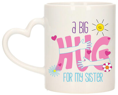 Bellatio Decorations Cadeau koffie/thee mok voor zus - hartje oor - big hug - 300 ml - verjaardag Multi