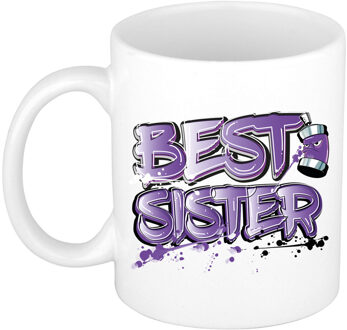 Bellatio Decorations Cadeau koffie/thee mok voor zus - paars - graffiti letters - de beste -?300 ml