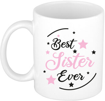 Bellatio Decorations Cadeau koffie/thee mok voor zus - roze - de beste - 300 ml - feest mokken
