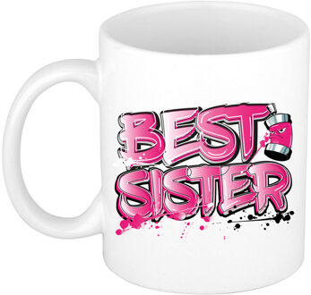 Bellatio Decorations Cadeau koffie/thee mok voor zus - roze - graffiti letters - de beste -?300 ml