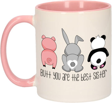 Bellatio Decorations Cadeau koffie/thee mok voor zus - roze - keramiek - 300 ml