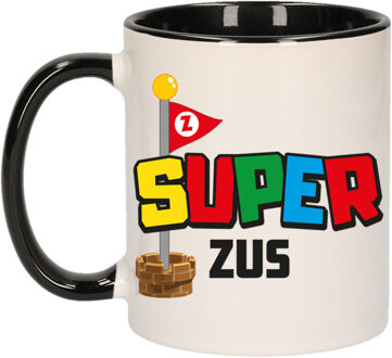 Bellatio Decorations Cadeau koffie/thee mok voor zus - zwart - super zus - keramiek - 300 ml