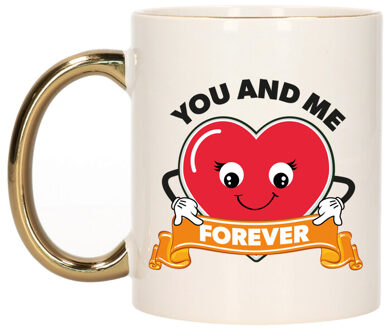 Bellatio Decorations Cadeau koffie/thee mok You and Me - hart - 300 ml - Valentijn / Huwelijk / Jubileum Goudkleurig
