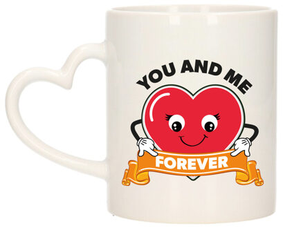 Bellatio Decorations Cadeau koffie/thee mok You and Me - hart - 300 ml - Valentijn / Huwelijk / Jubileum Rood