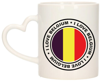 Bellatio Decorations Cadeau koffiemok Belgie - vlag - I love - 300 ml - keramiek - landen thema - support Zwart