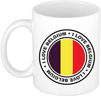 Bellatio Decorations Cadeau koffiemok Belgie - vlag - I love - 300 ml - keramiek - landen thema - support
