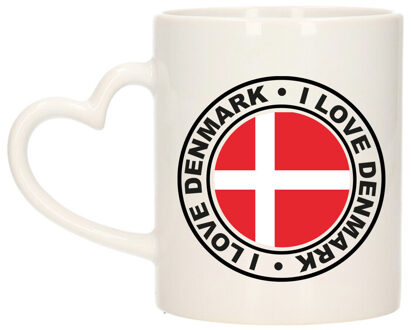 Bellatio Decorations Cadeau koffiemok Denemarken - vlag - I love - 300 ml - keramiek - landen thema - support Rood