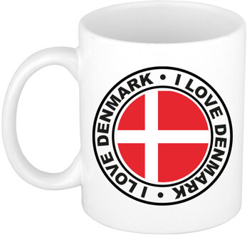 Bellatio Decorations Cadeau koffiemok Denemarken - vlag - I love - 300 ml - keramiek - landen thema - support