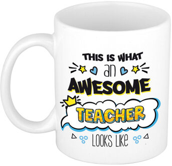 Bellatio Decorations Cadeau koffiemok meester/leraar - awesome teacher - verjaardag/einde schooljaar - feest mokken Blauw