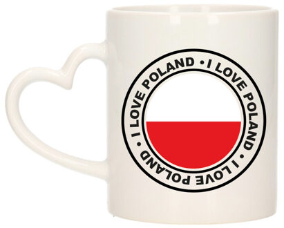Bellatio Decorations Cadeau koffiemok Polen - vlag - I love - 300 ml - keramiek - landen thema - support Rood