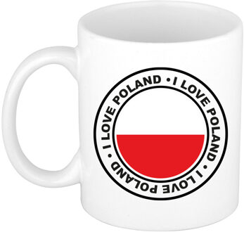 Bellatio Decorations Cadeau koffiemok Polen - vlag - I love - 300 ml - keramiek - landen thema - support Wit