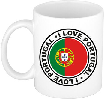 Bellatio Decorations Cadeau koffiemok Portugal - vlag - I love - 300 ml - keramiek - landen thema - support Wit