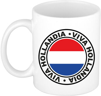 Bellatio Decorations Cadeau koffiemok Viva Hollandia - vlag - I love - 300 ml - keramiek Wit