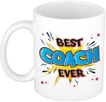 Bellatio Decorations Cadeau koffiemok voor coach - best coach ever - blauw - 300 ml - keramiek - mok met tekst - feest m