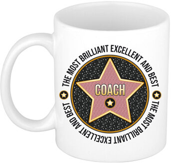 Bellatio Decorations Cadeau koffiemok voor de beste coach - walk of fame - keramiek - 300 ml - feest mokken Grijs