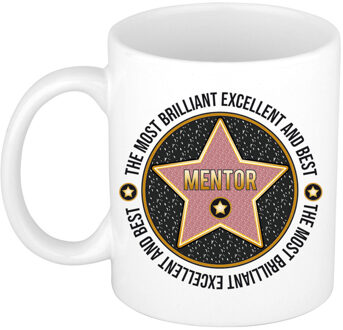 Bellatio Decorations Cadeau koffiemok voor de beste mentor - walk of fame - keramiek - 300 ml - feest mokken Grijs