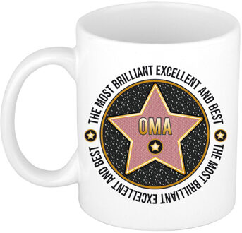 Bellatio Decorations Cadeau koffiemok voor de beste oma - walk of fame - keramiek - 300 ml - feest mokken Grijs