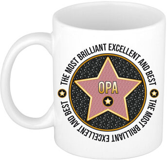 Bellatio Decorations Cadeau koffiemok voor de beste opa - walk of fame - keramiek - 300 ml Antraciet