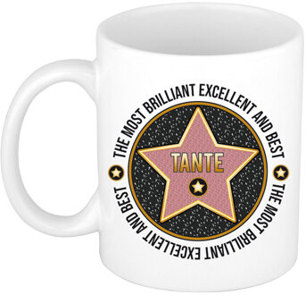 Bellatio Decorations Cadeau koffiemok voor de beste tante - walk of fame - keramiek - 300 ml - feest mokken Grijs