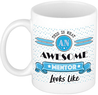 Bellatio Decorations Cadeau koffiemok voor een geweldige mentor - blauw - keramiek - 300 ml