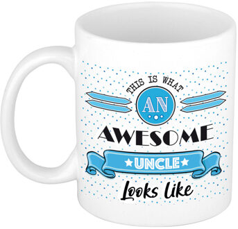 Bellatio Decorations Cadeau koffiemok voor een geweldige oom - blauw - keramiek - 300 ml