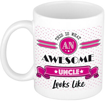 Bellatio Decorations Cadeau koffiemok voor een geweldige oom - roze - keramiek - 300 ml