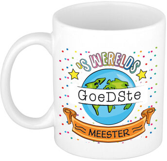 Bellatio Decorations Cadeau koffiemok voor geweldige leraar - blauw - keramiek - 300 ml - juf/meester dag