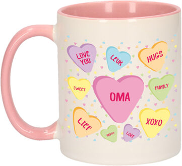 Bellatio Decorations Cadeau koffiemok voor oma - hartjes snoepjes - roze - verjaardag kado - mok met tekst