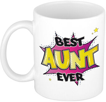 Bellatio Decorations Cadeau koffiemok voor tante - best aunt ever - roze - 300 ml - mok met tekst - verjaardag