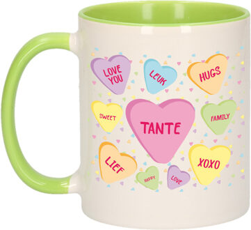 Bellatio Decorations Cadeau koffiemok voor tante - hartjes snoepjes - groen - verjaardag kado - mok met tekst