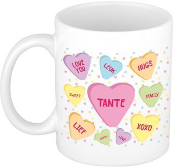 Bellatio Decorations Cadeau koffiemok voor tante - hartjes snoepjes - wit - verjaardag kado - mok met tekst