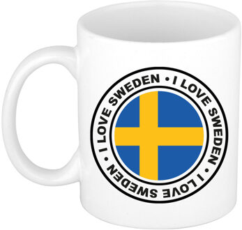 Bellatio Decorations Cadeau koffiemok Zweden - vlag - I love - 300 ml - keramiek - landen thema - support Wit