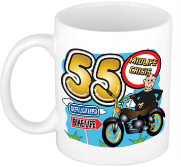 Bellatio Decorations cadeau mok 55 jaar - midlife crisis - keramiek - 300 ml - feest mokken Wit