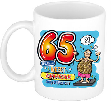 Bellatio Decorations cadeau mok - 65 weegt zwaarder dan verwacht - keramiek - 300 ml - feest mokken Blauw