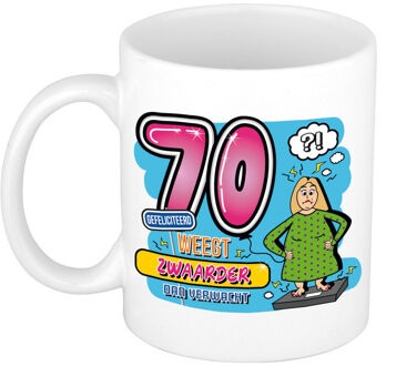 Bellatio Decorations cadeau mok - 70 weegt zwaarder dan verwacht - keramiek - 300 ml - feest mokken Blauw