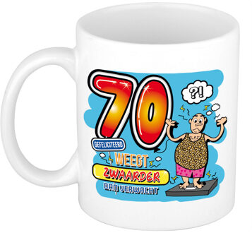 Bellatio Decorations cadeau mok - 70 weegt zwaarder dan verwacht - keramiek - 300 ml - feest mokken Blauw