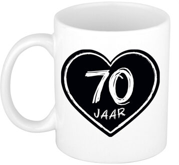 Bellatio Decorations cadeau mok/beker - 70 jaar - verjaardag - keramiek - 300 ml - feest mokken Wit