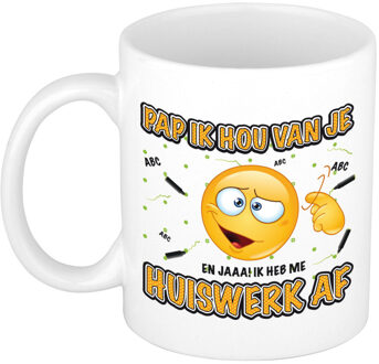 Bellatio Decorations Cadeau mok/beker - huiswerk - wit - 300 ml - Vaderdag / verjaardag - feest mokken Geel