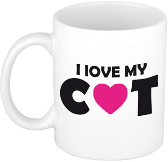 Bellatio Decorations cadeau mok/beker - I love my cat - wit - 300 ml - katten mok - feest mokken